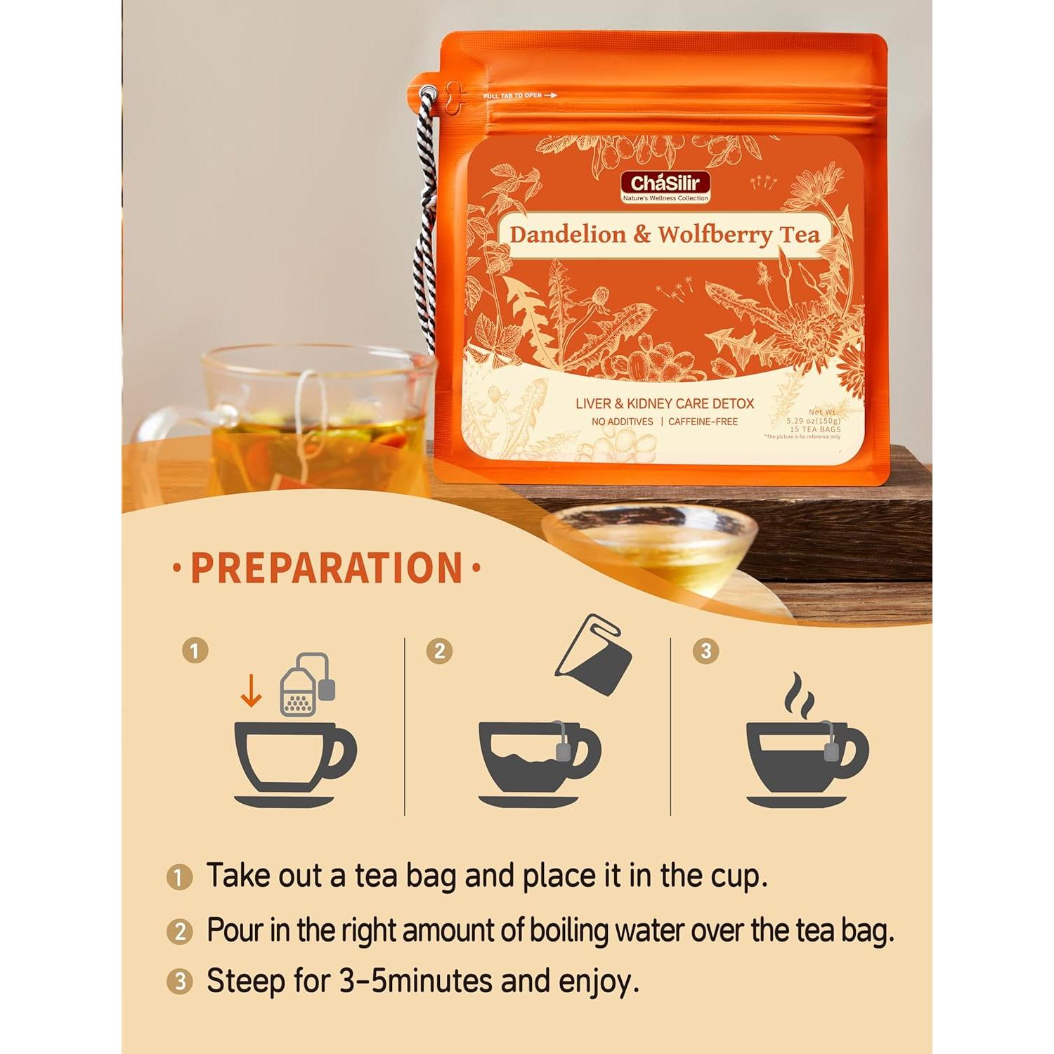 Té Detox Orgánico Aquawhale - Raíz de Diente de León y Bayas de Lobo, 150g