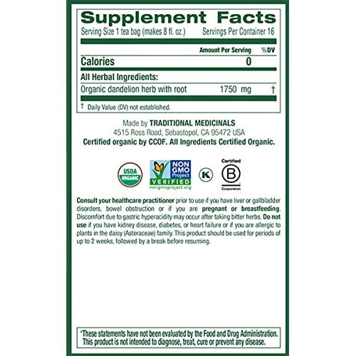 Té de hierbas orgánico Traditional Medicinals - Diente de león, 48 bolsas