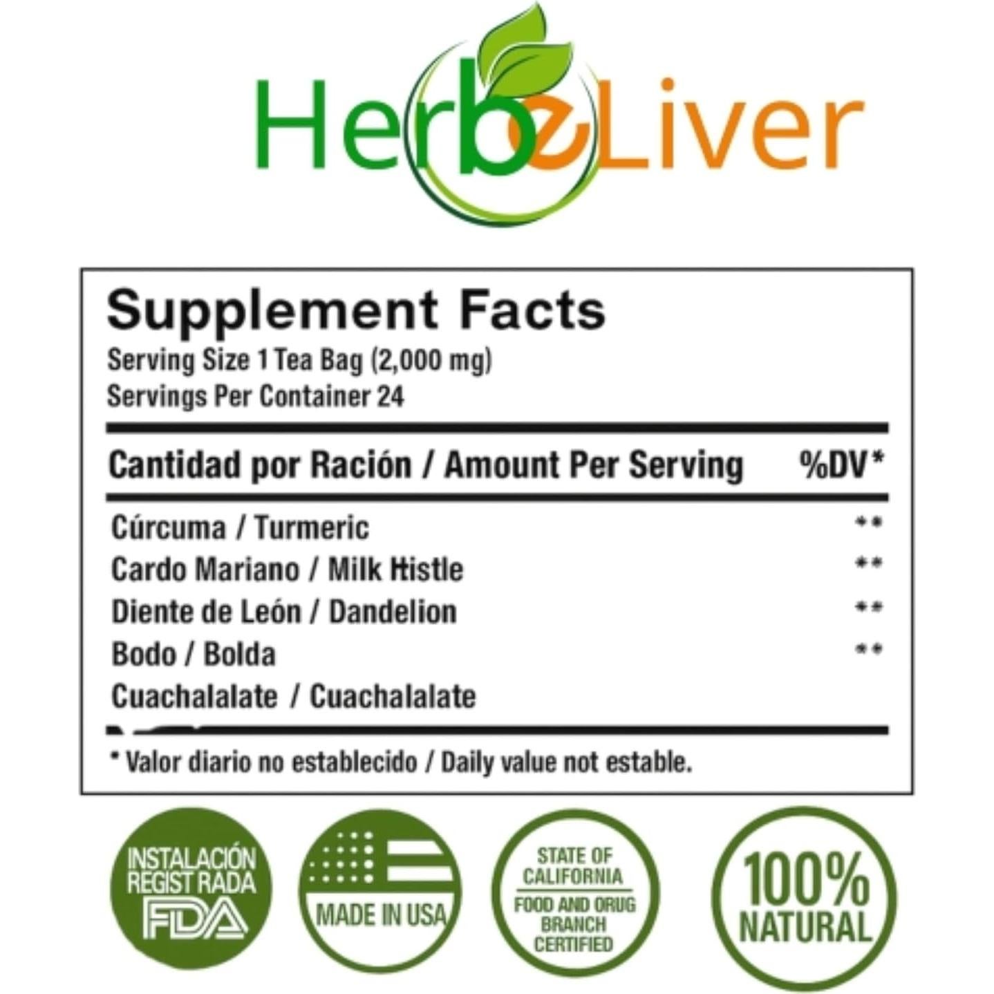 Té Herbal Higassan 24 Bolsitas - Cardo Mariano, Cúrcuma, Diente de León, Boldo y Cuachalalate