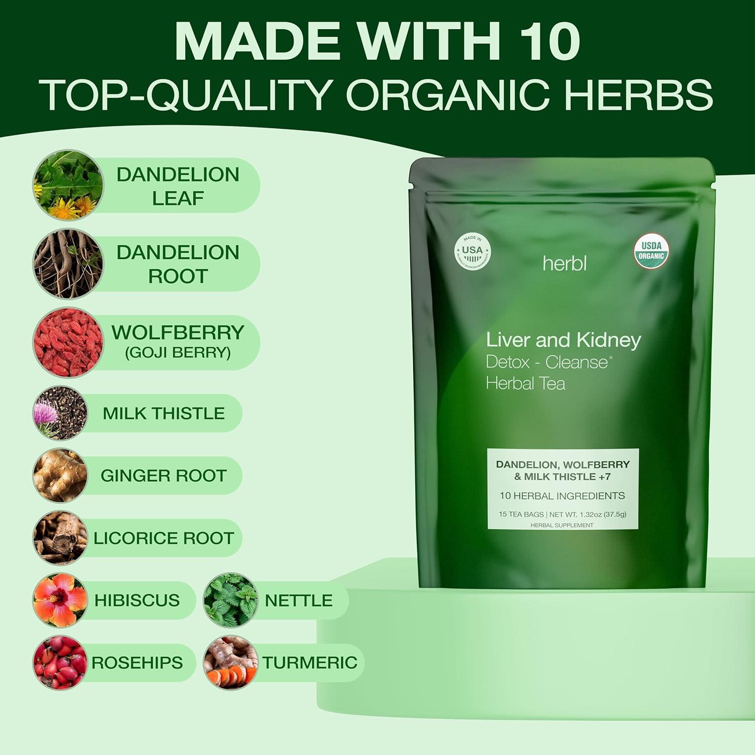 Té Detox Orgánico Herbl de Diente de León y Bayas de Goji 15 Unidades