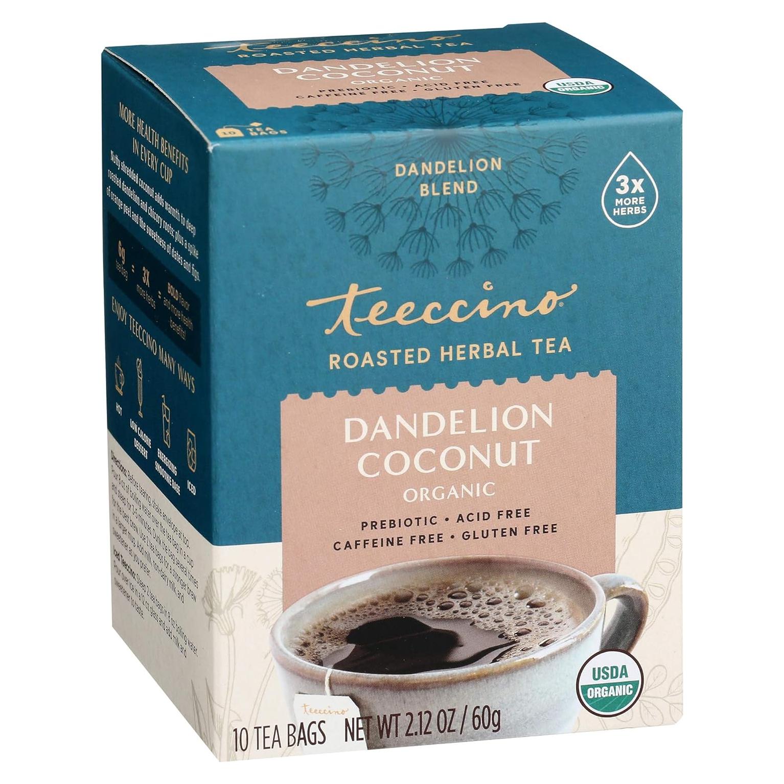 Té Herbal Tostado Teeccino Diente de León Coco - 10 Bolsitas