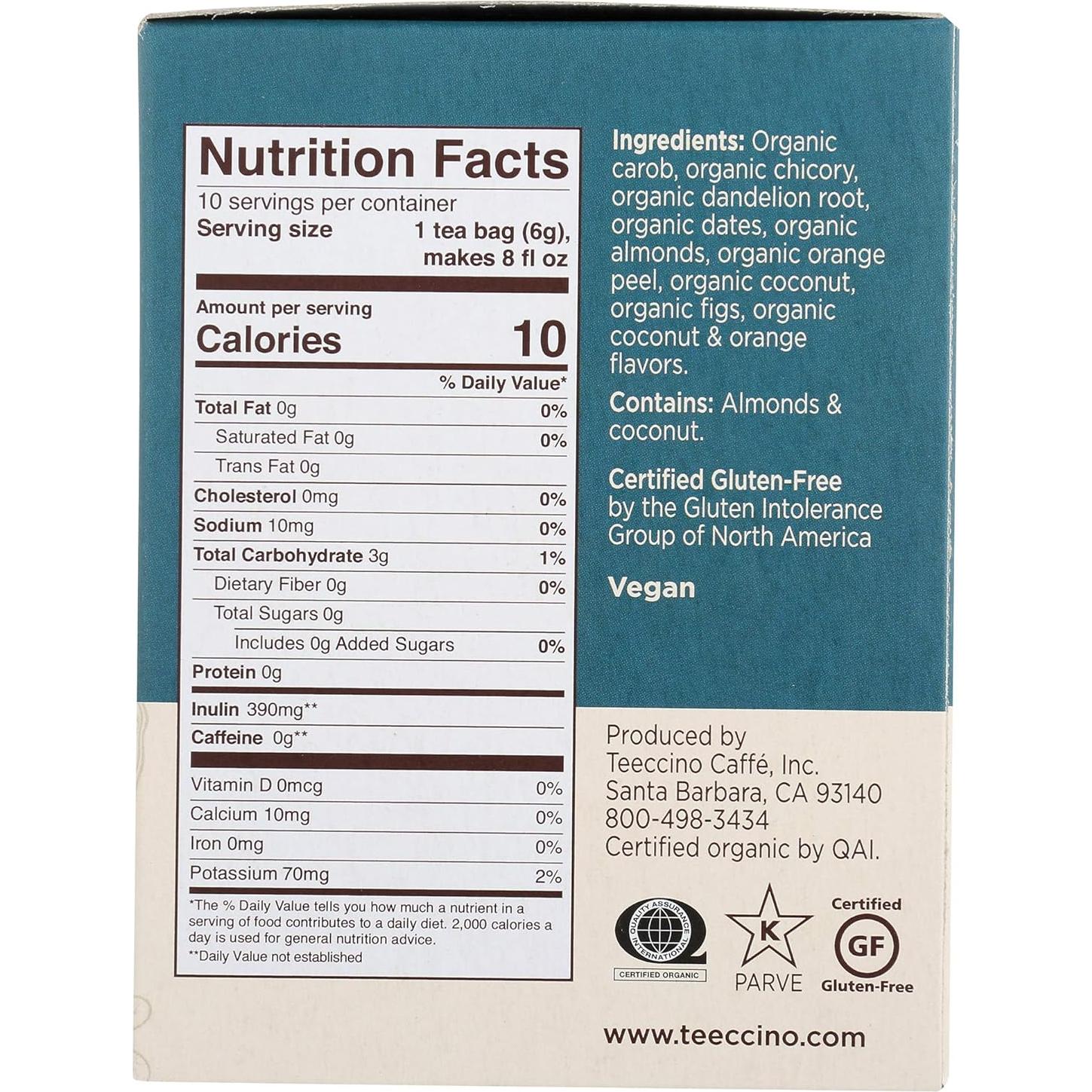 Té Herbal Tostado Teeccino Diente de León Coco - 10 Bolsitas