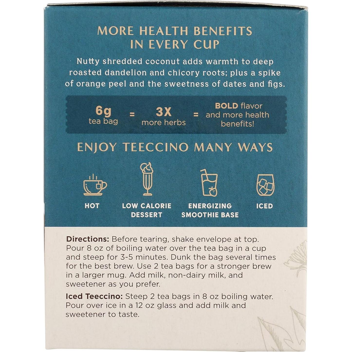 Té Herbal Tostado Teeccino Diente de León Coco - 10 Bolsitas