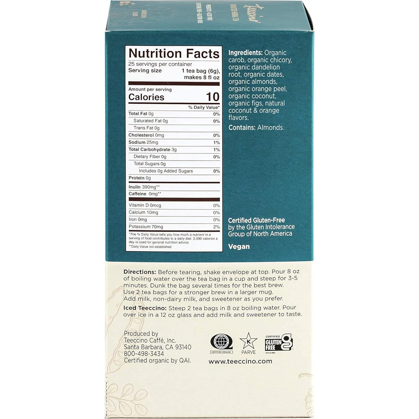 Teeccino Té Herbal Diente de León y Coco - 25 Bolsitas