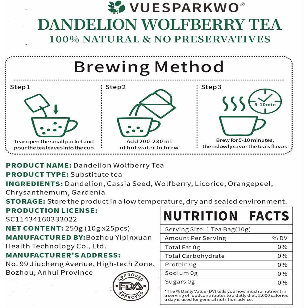 Té Detox Diente de León y Goji VueSparkWo 25 Bolsas 250g