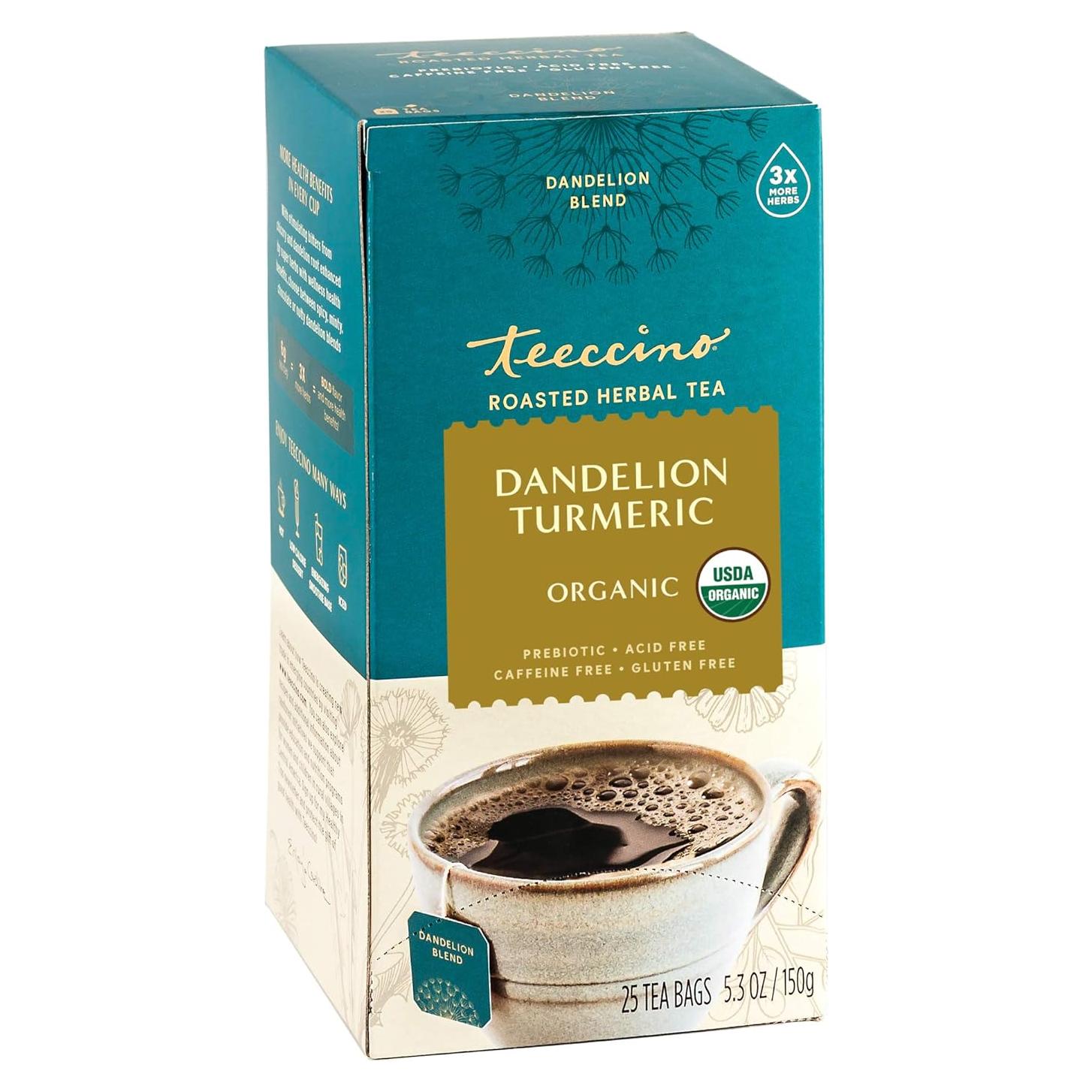 Teeccino Té Herbal de Diente de León y Cúrcuma - 25 Bolsitas