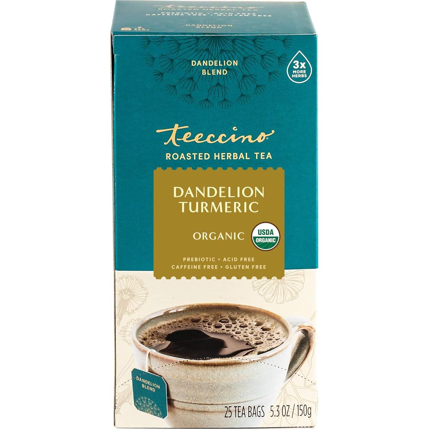 Teeccino Té Herbal de Diente de León y Cúrcuma - 25 Bolsitas