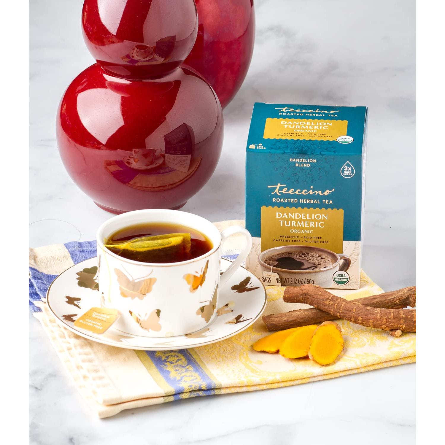 Teeccino Té Herbal de Diente de León y Cúrcuma - 25 Bolsitas