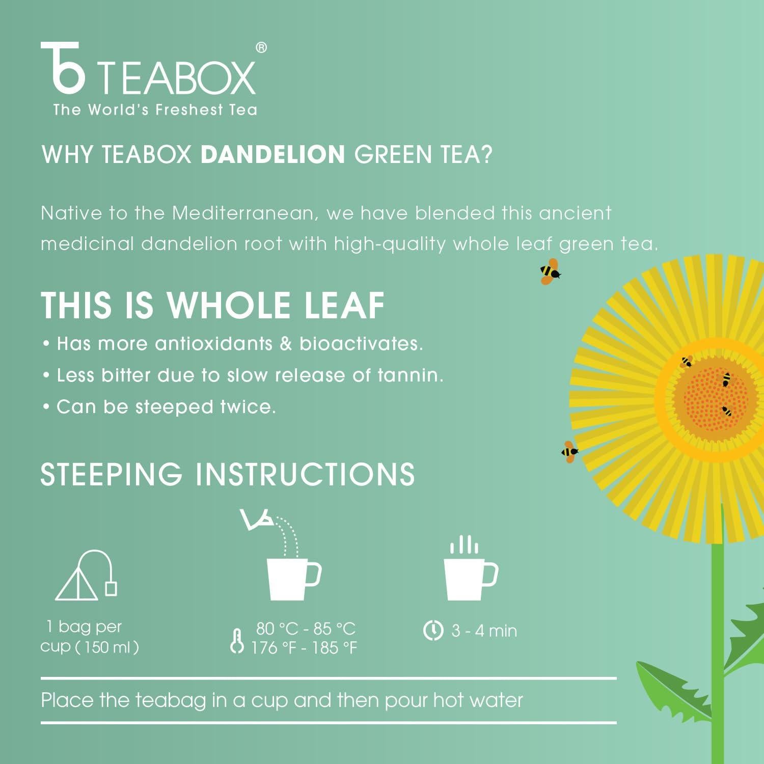 Té Verde Darjeeling Teabox con Raíz de Diente de León - 25 Bolsitas