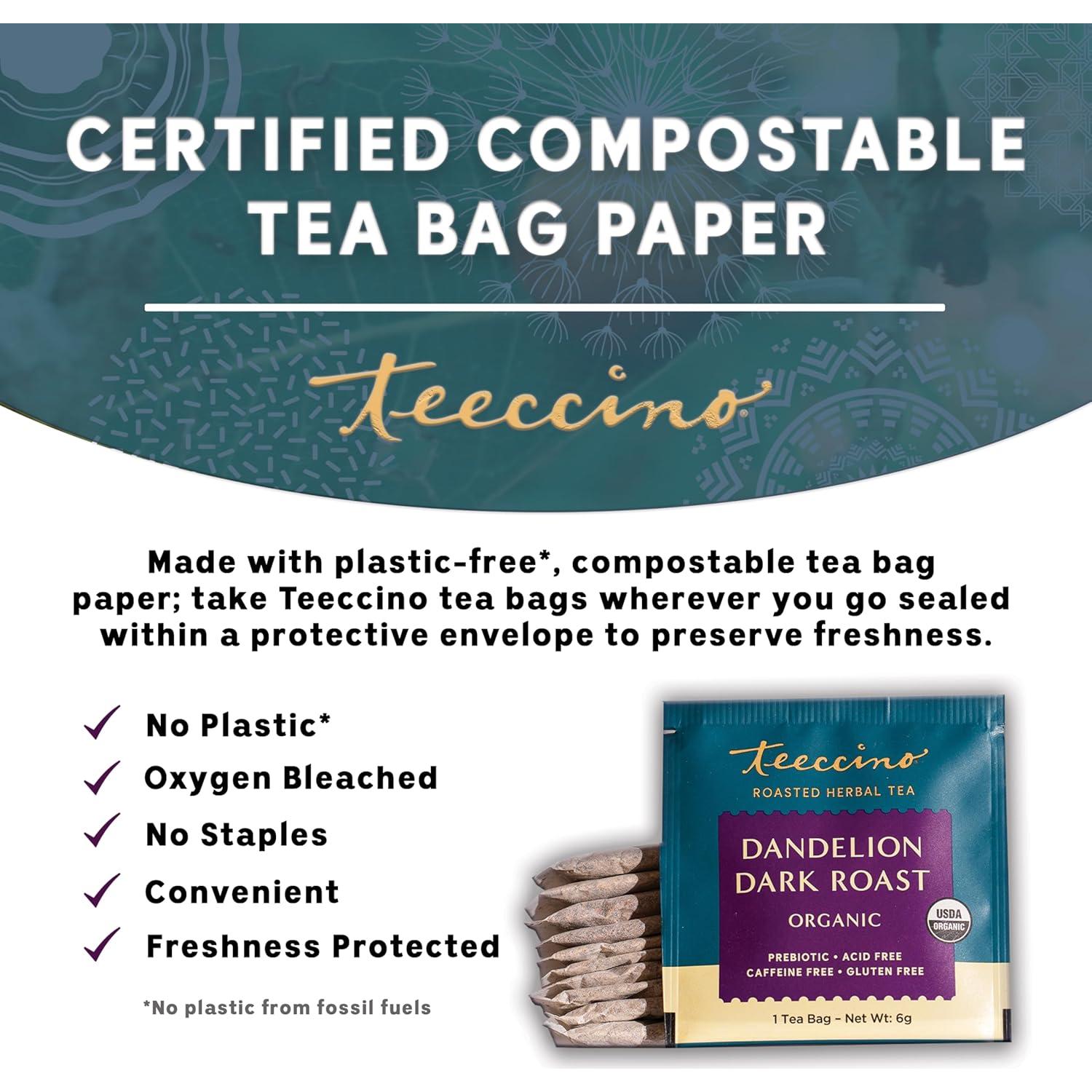 Teeccino Té Herbal Diente de León Tostado Oscuro 40 Bolsitas