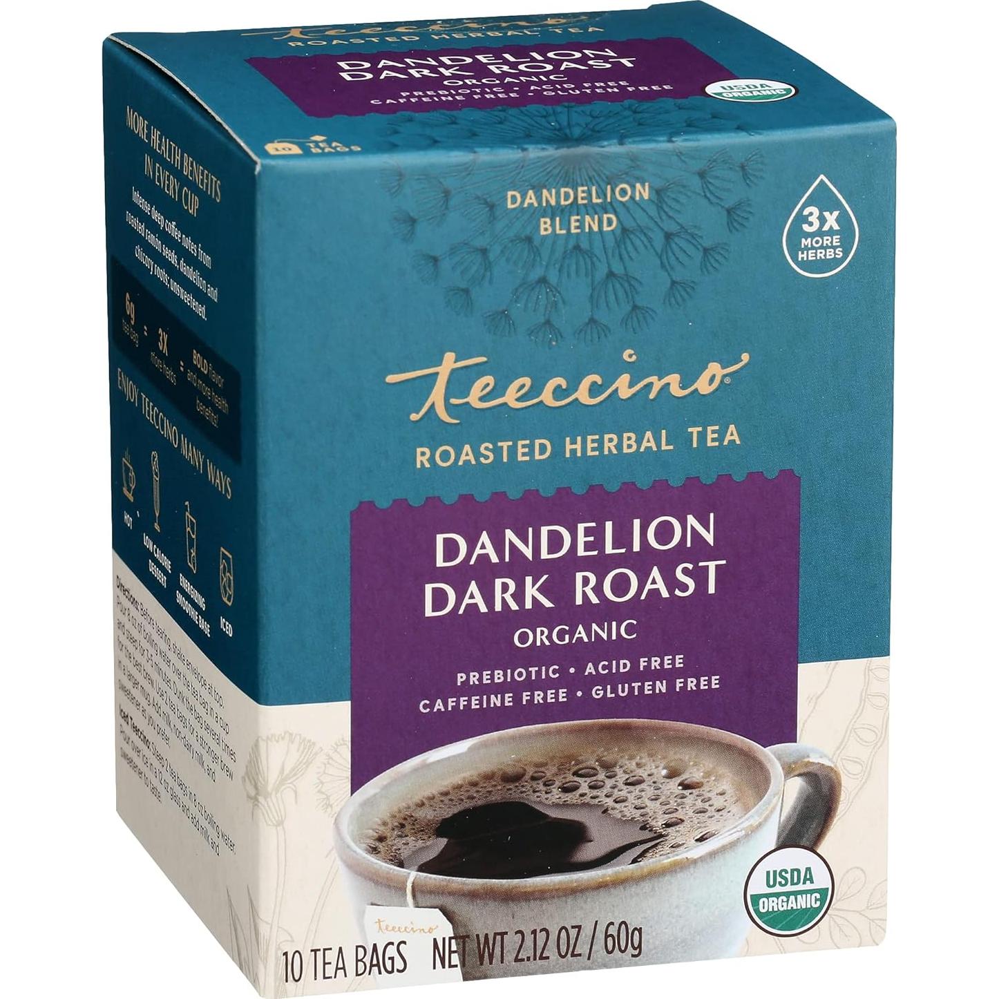 Teeccino Té Herbal Diente de León Tostado Oscuro 40 Bolsitas