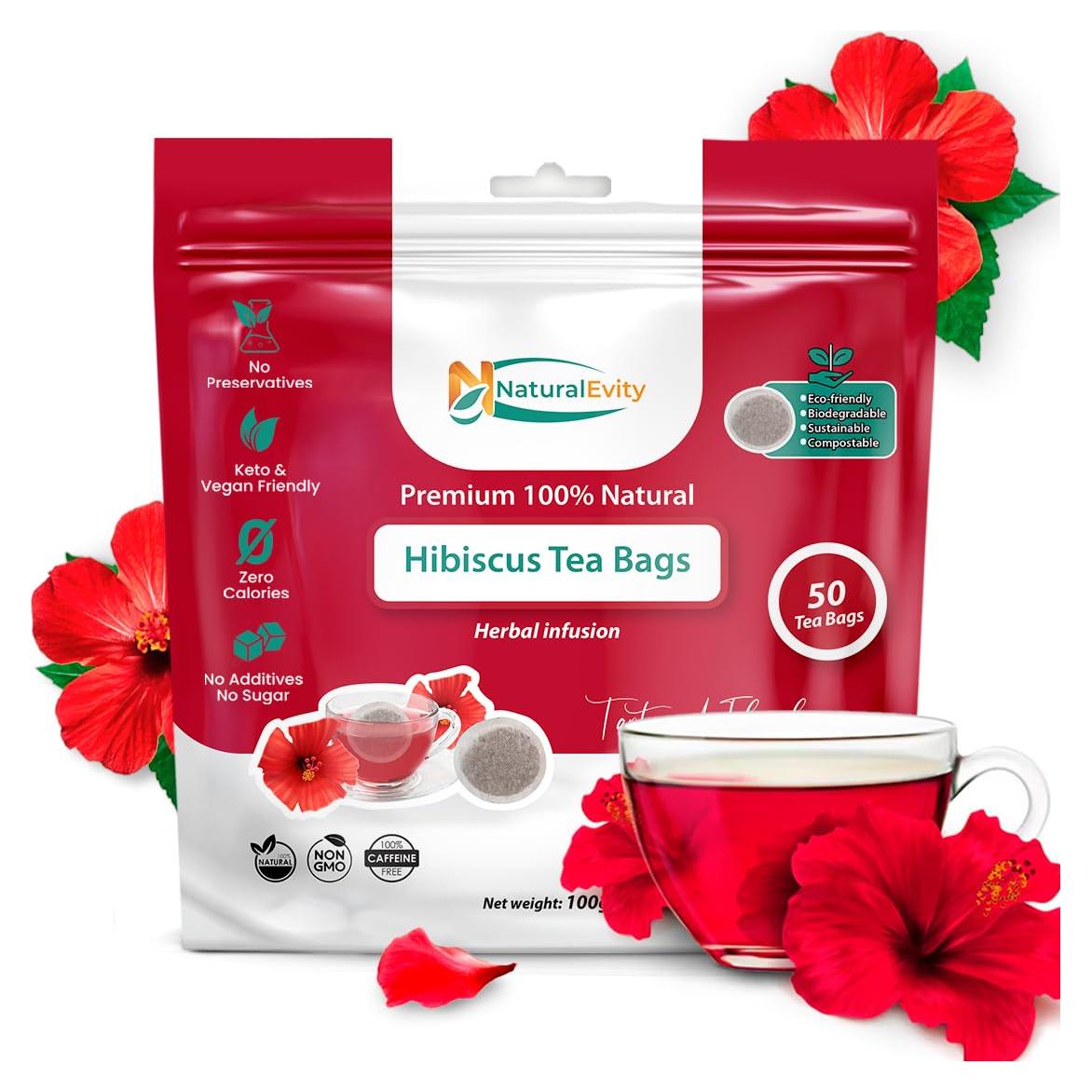 Bolsitas de Té de Hibisco NaturalEvity 50 Unidades - Sin Cafeína