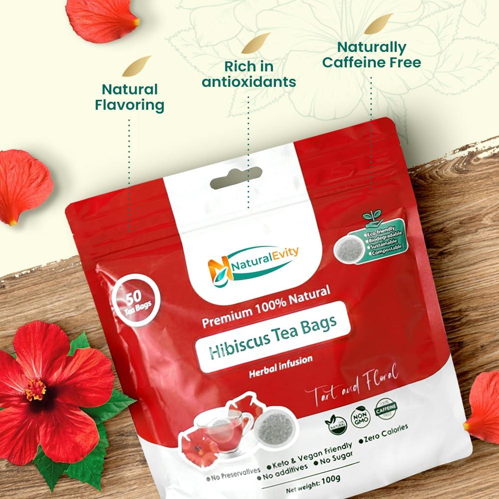 Bolsitas de Té de Hibisco NaturalEvity 50 Unidades - Sin Cafeína
