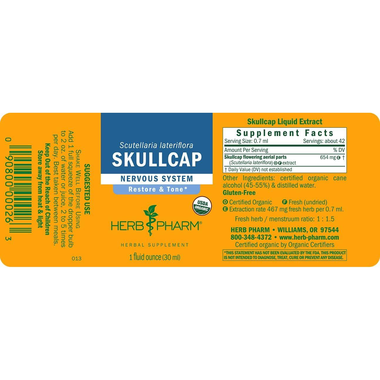 Extracto Líquido de Skullcap Orgánico Herb Pharm 59ml (Paquete de 2)
