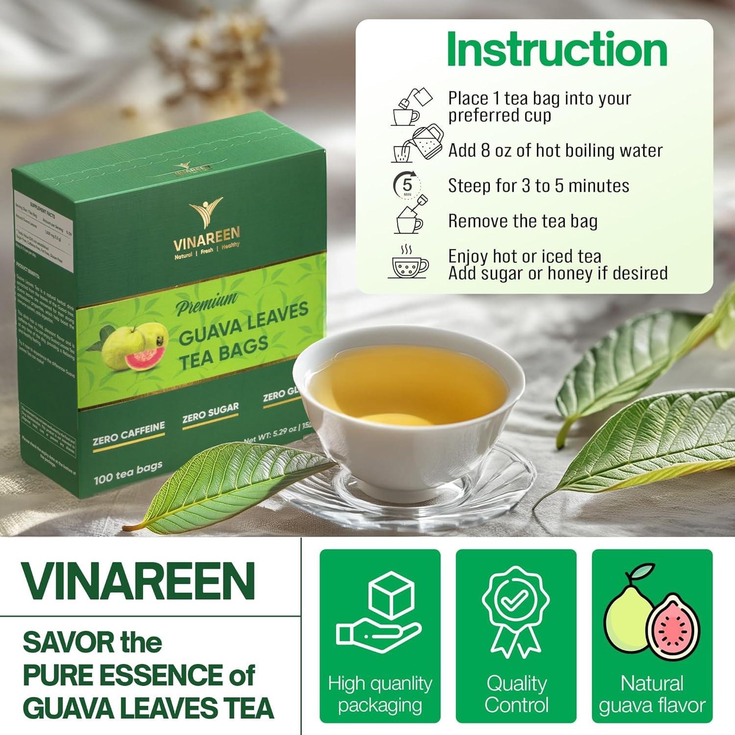 Té de Hojas de Guayaba VINAREEN - 50 Bolsitas - Natural y Vegano