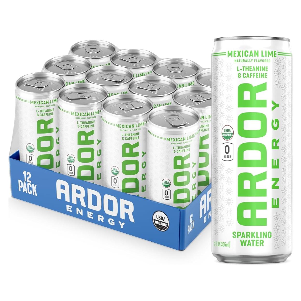 Agua Espumosa Ardor con Cafeína y L-Theanina - Lima Mexicana 12 Latas