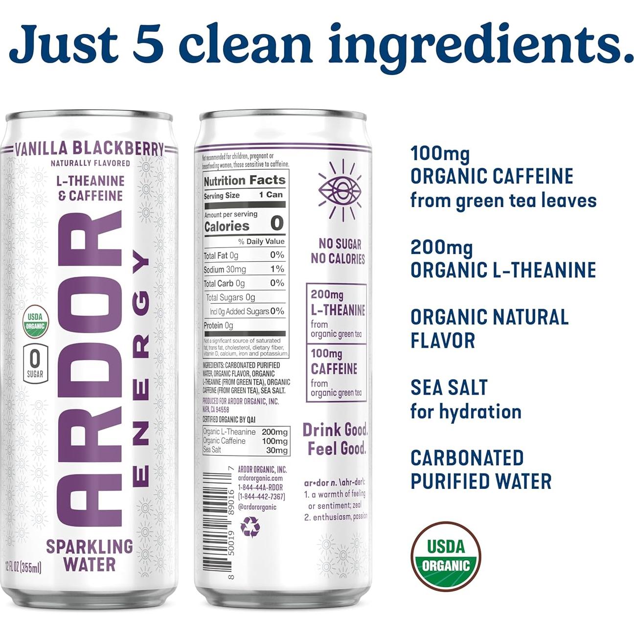 Agua Espumosa Ardor Energy Vainilla Mora 12 latas 355ml