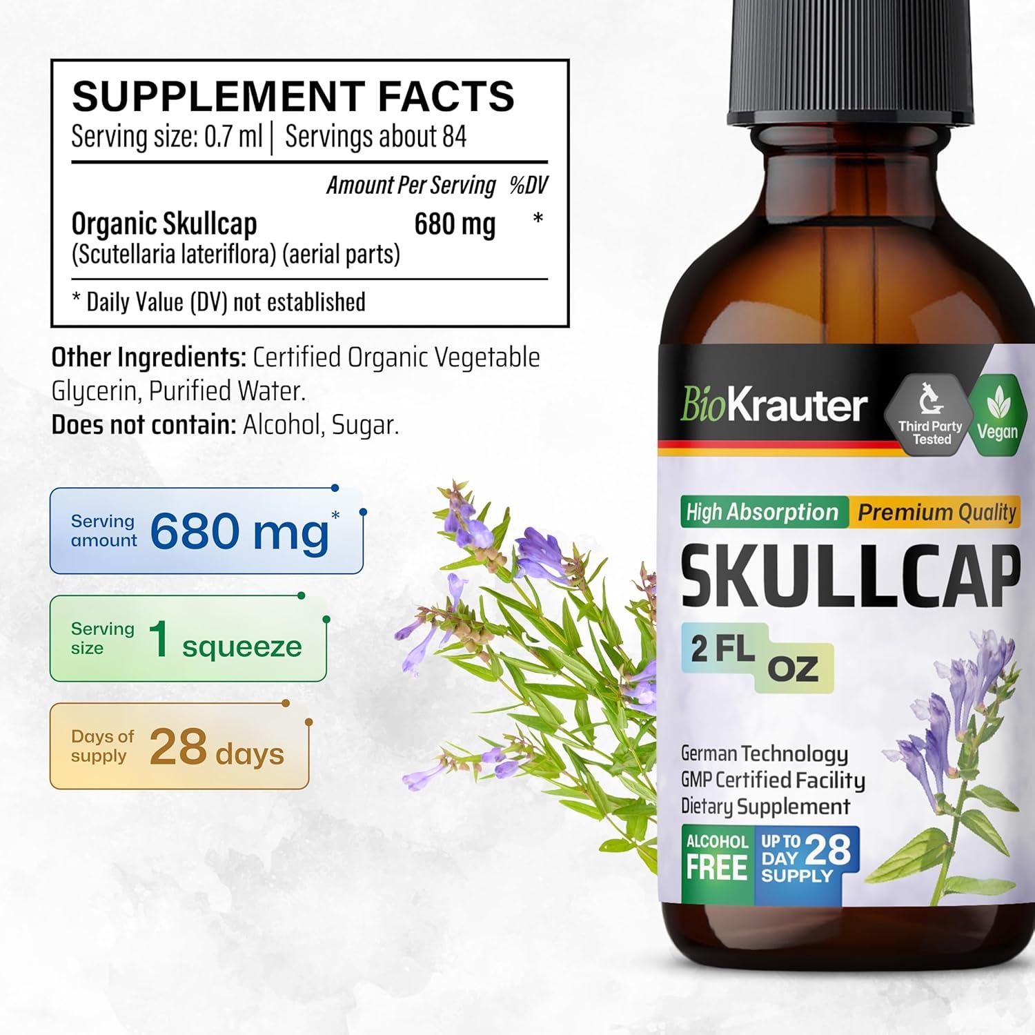 Suplemento Vegano BioKrauter: Tintura de Skullcap 59.15 ml y Gominolas de Valeriana
