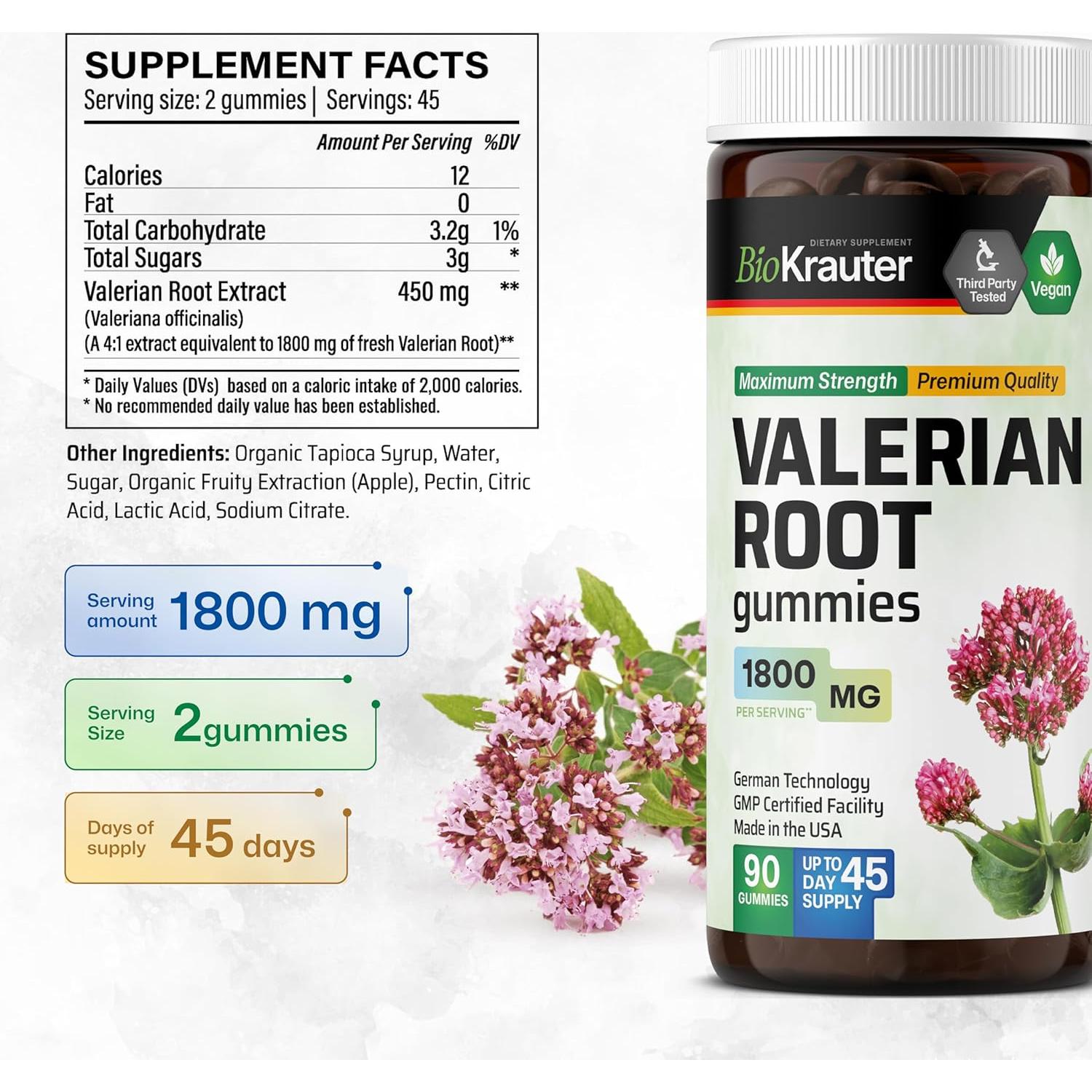 Suplemento Vegano BioKrauter: Tintura de Skullcap 59.15 ml y Gominolas de Valeriana