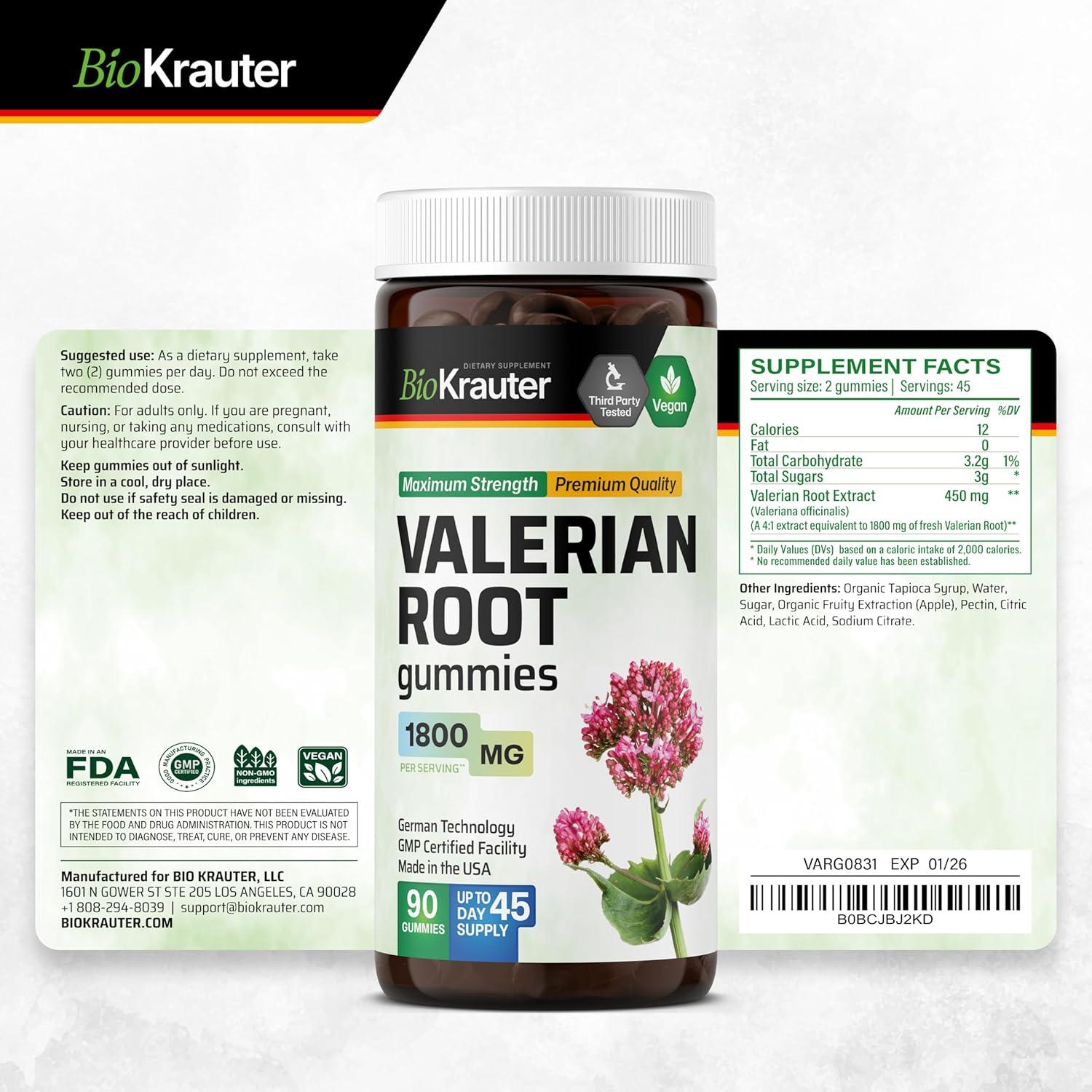 Suplemento Vegano BioKrauter: Tintura de Skullcap 59.15 ml y Gominolas de Valeriana
