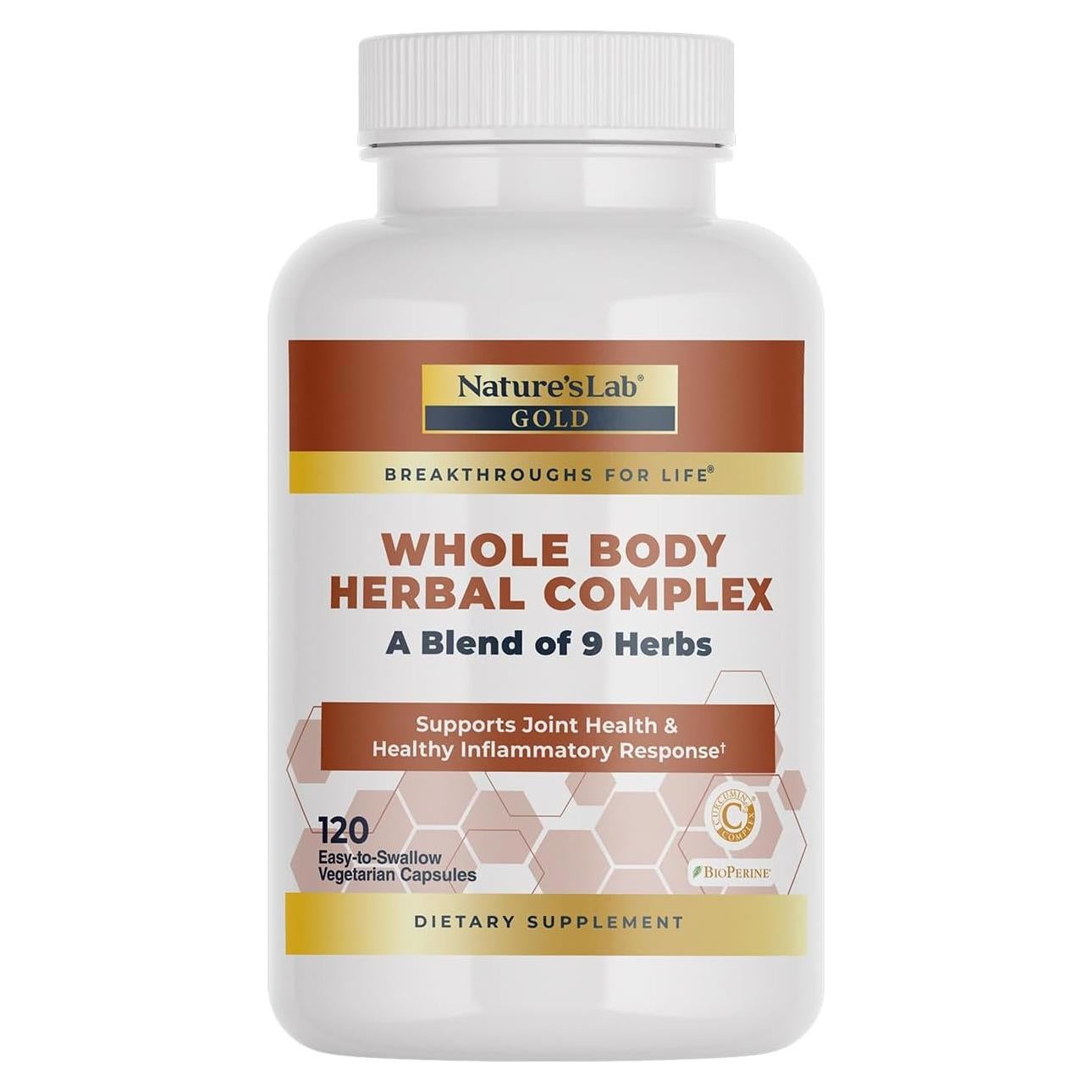 Complejo Herbal Integral Nature's Lab - 120 Cápsulas de Cúrcuma, Jengibre, Té Verde y más