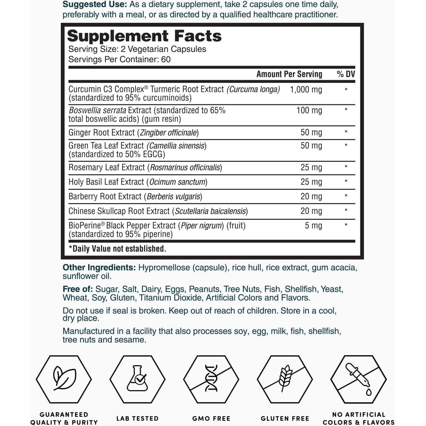 Complejo Herbal Integral Nature's Lab - 120 Cápsulas de Cúrcuma, Jengibre, Té Verde y más