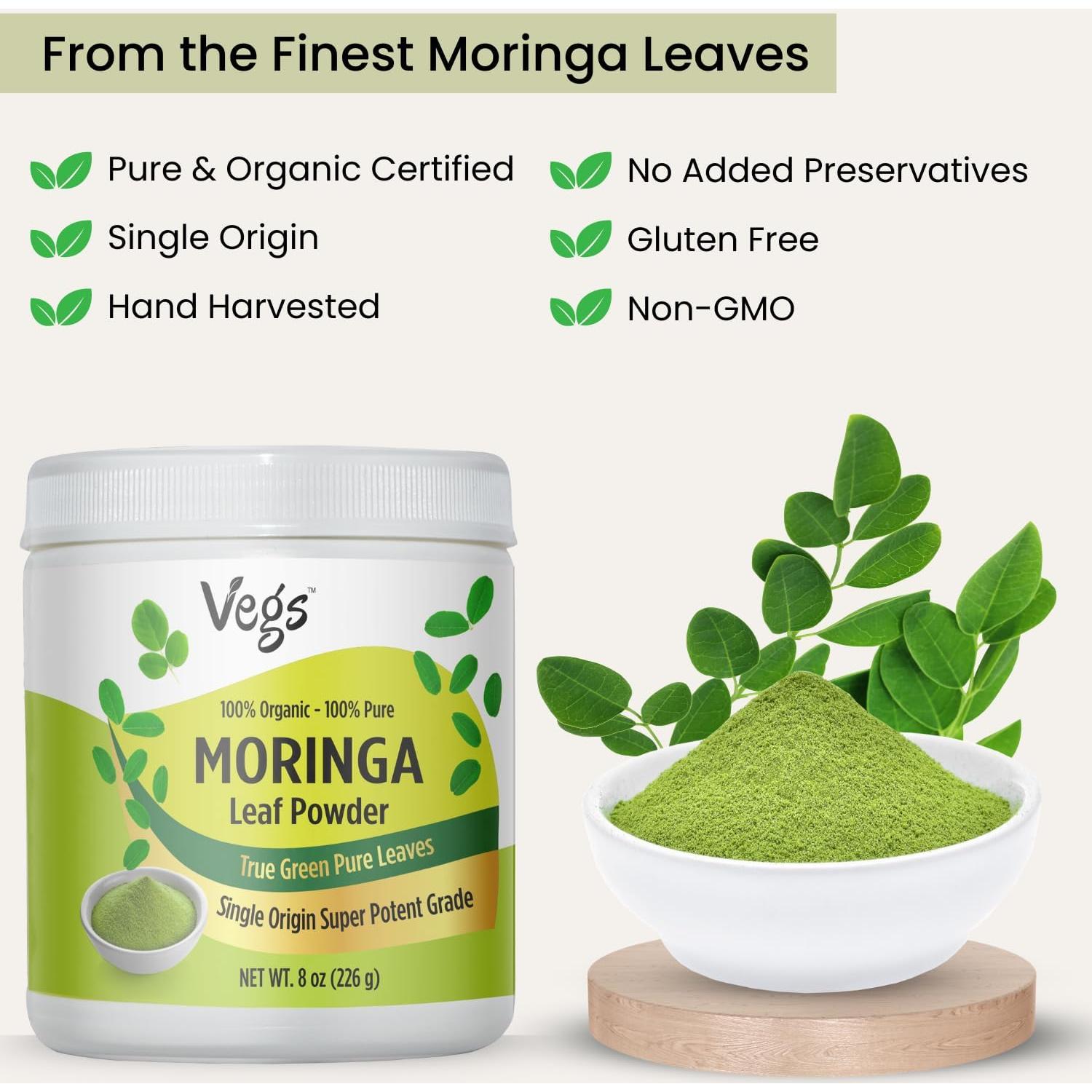 Polvo de Moringa Orgánica Vegs Wellness 226.8 g - Antioxidantes