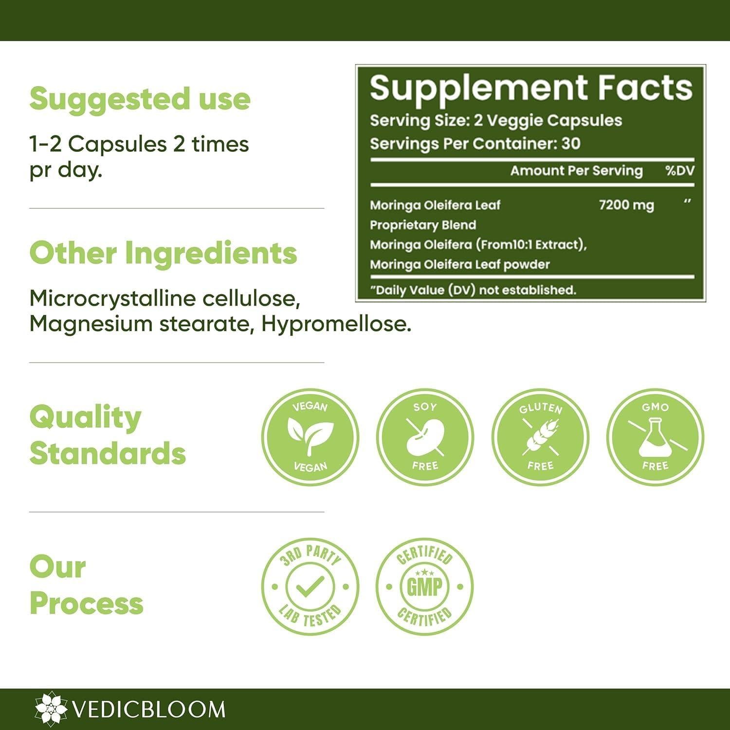 Cápsulas de Moringa 7200mg VedicBloom - 60 Veganas