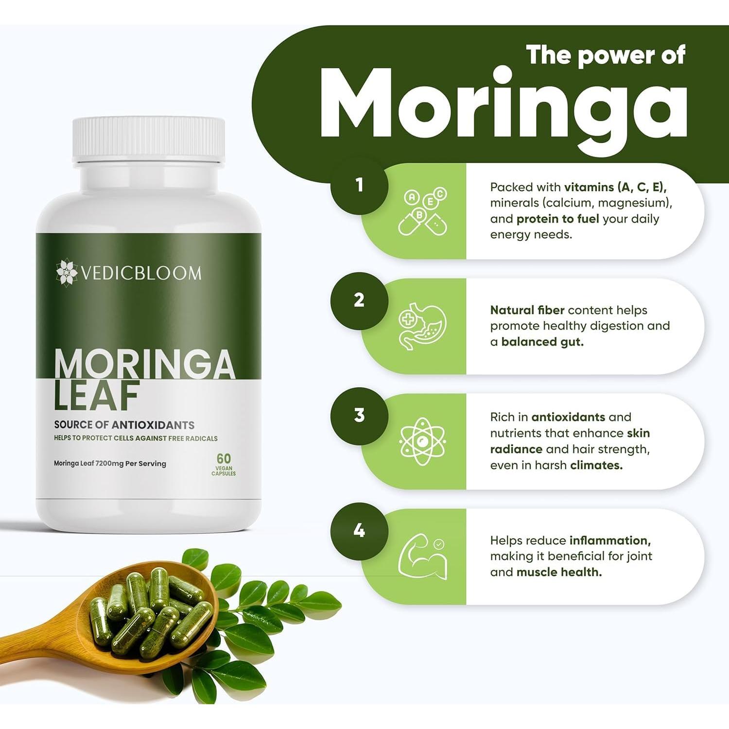 Cápsulas de Moringa 7200mg VedicBloom - 60 Veganas