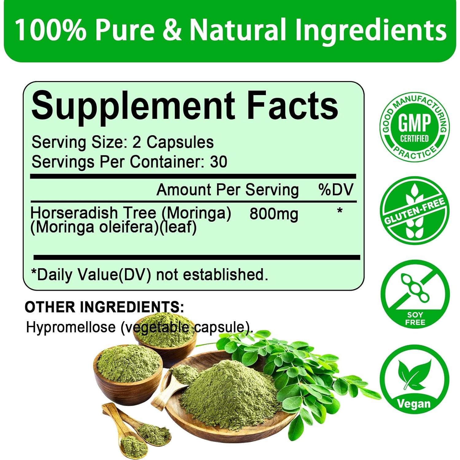 Cápsulas de Moringa ETHERAY 800mg - 60 Cápsulas Antioxidantes