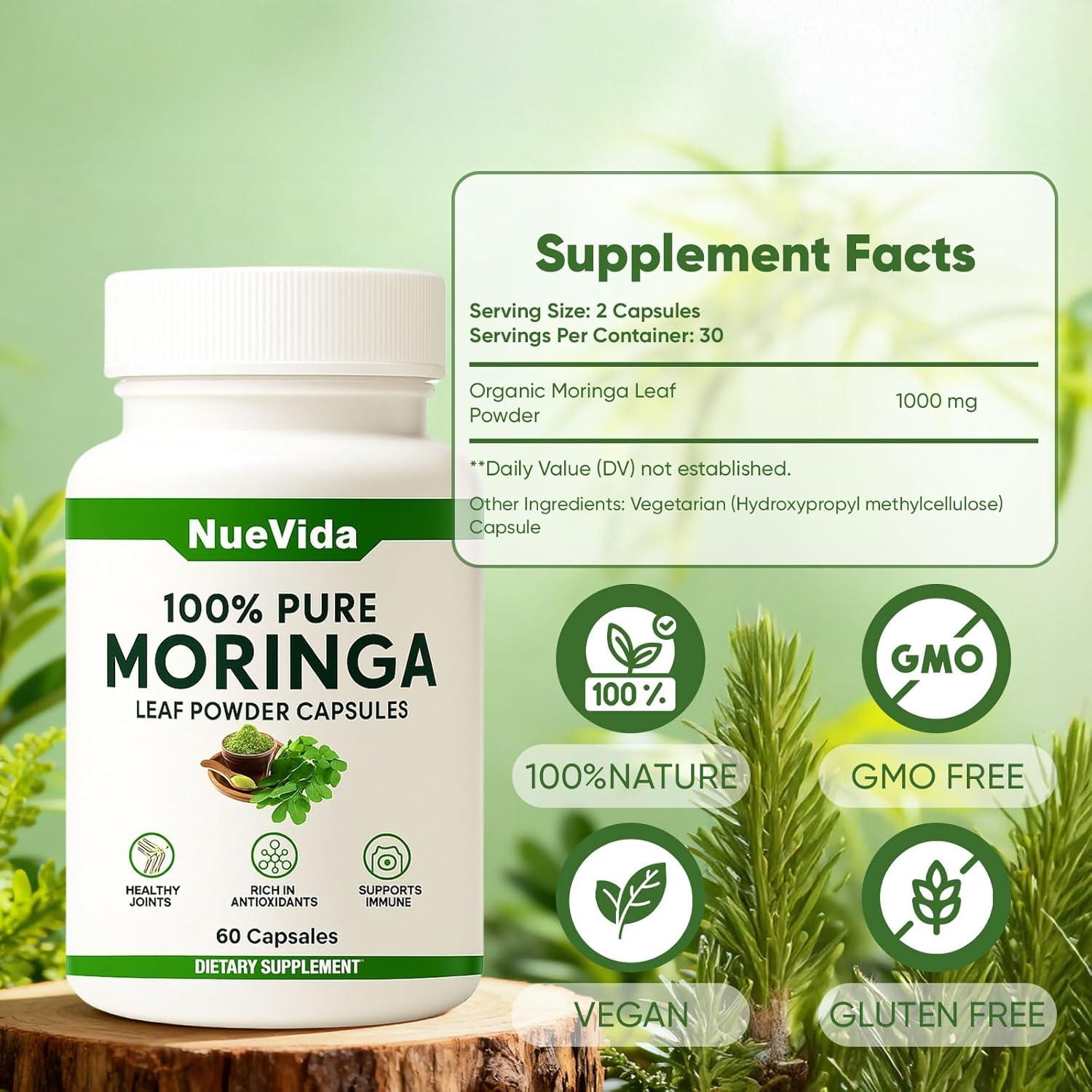 Cápsulas de Moringa Nuevida 100% Pura - 60 Unidades Veganas