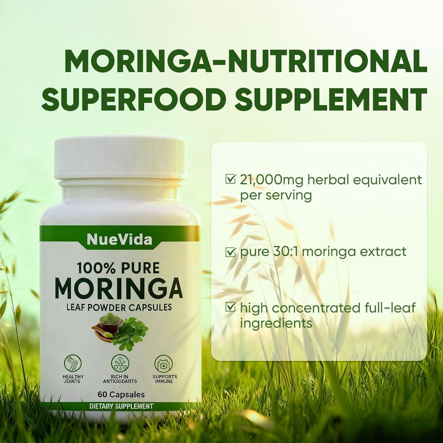 Cápsulas de Moringa Nuevida 100% Pura - 60 Unidades Veganas