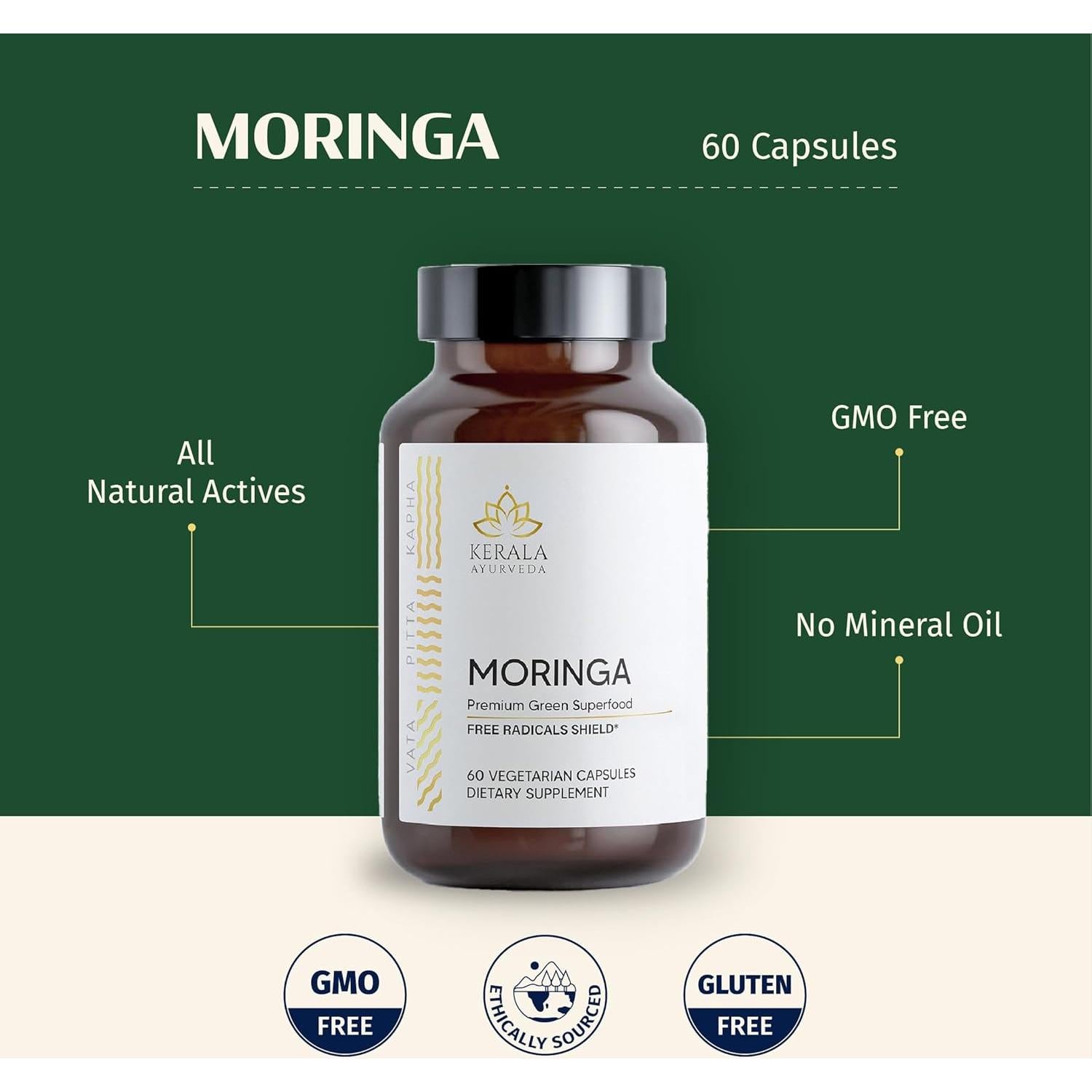Cápsulas de Moringa Kerala Ayurveda 450 mg - 60 Unidades