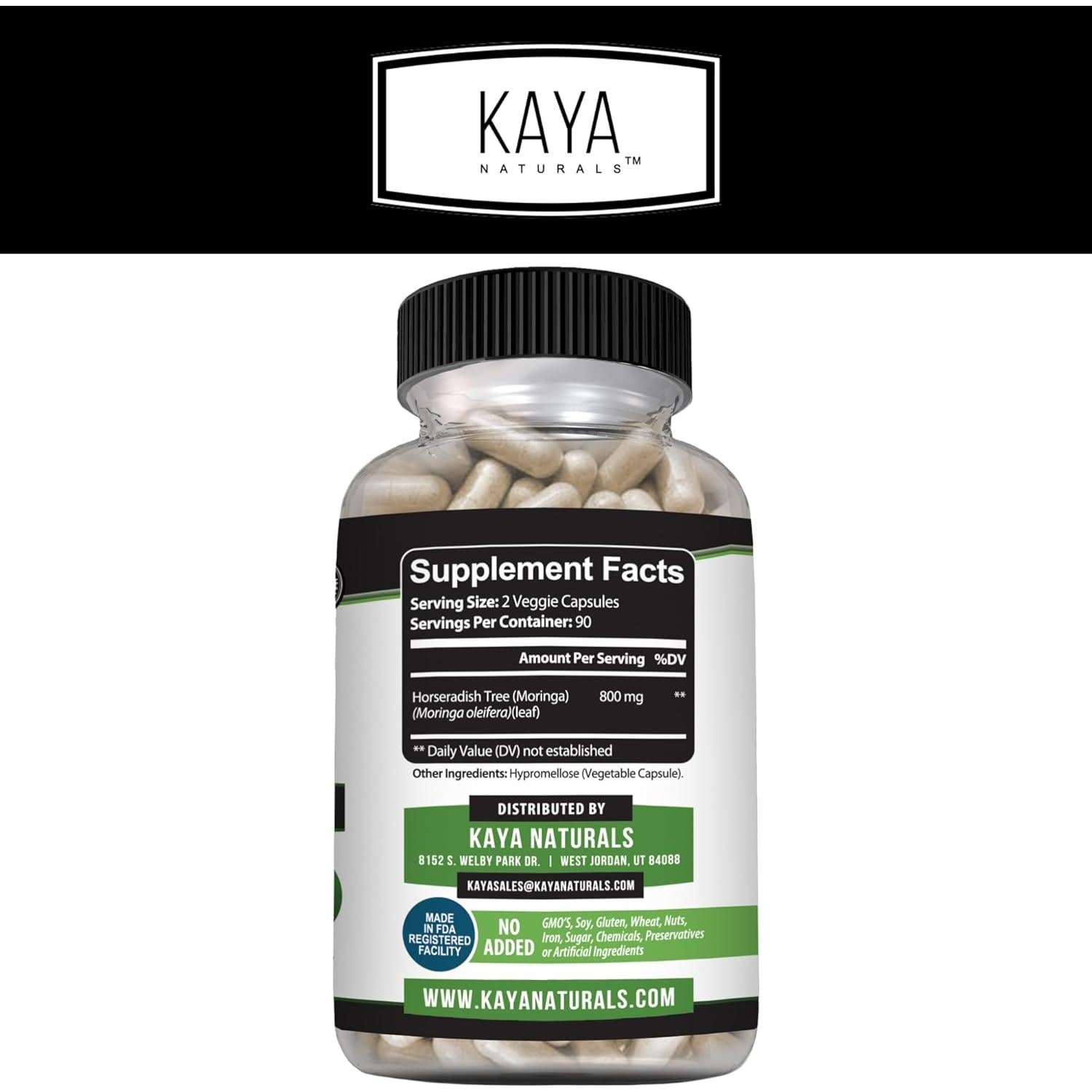 Suplemento de Moringa Kaya Naturals - Energía Natural 180 Cápsulas