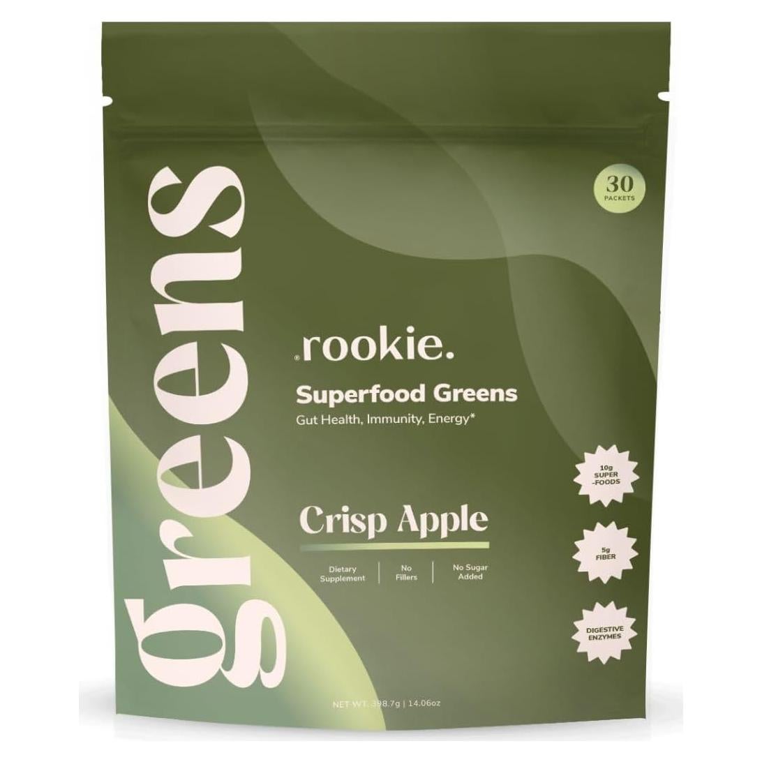 Rookie Wellness Greens - Bebida en polvo de superalimentos 30 porciones sabor manzana crujiente