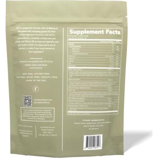 Rookie Wellness Greens - Bebida en polvo de superalimentos 30 porciones sabor manzana crujiente