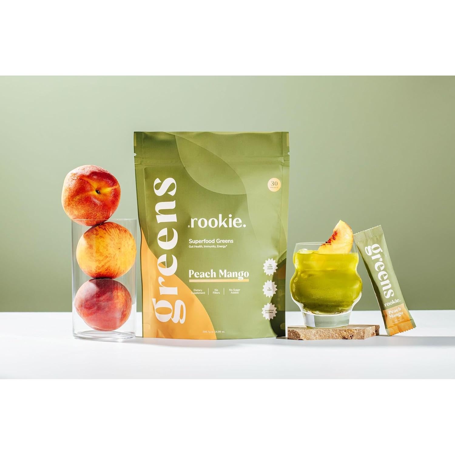 Rookie Wellness Greens - Bebida en polvo de superalimentos 30 porciones sabor manzana crujiente