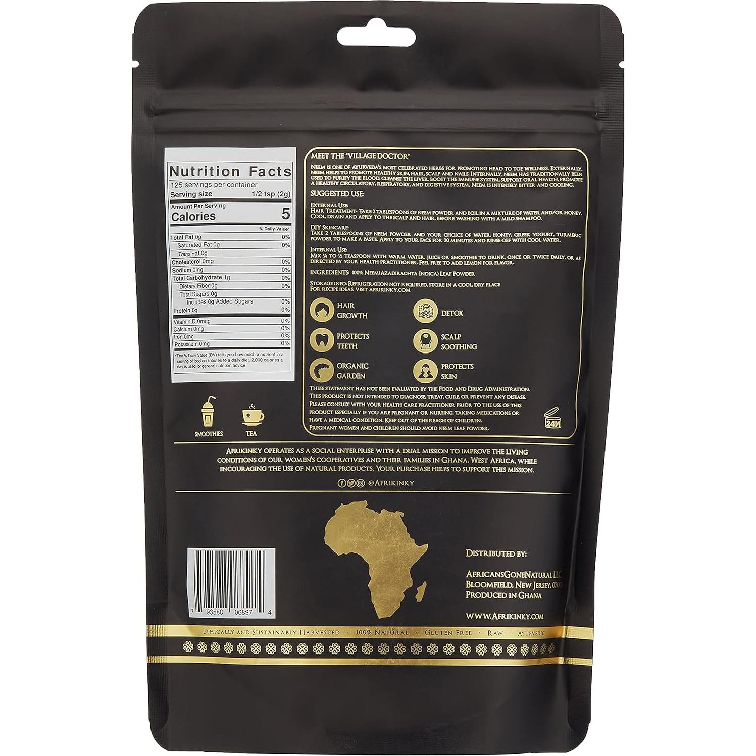 Polvo de Neem Afrikinky 250g - Natural para Piel y Cabello