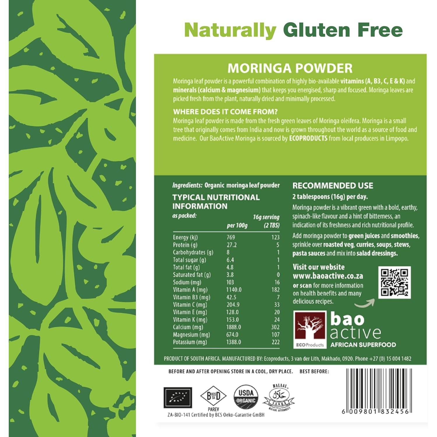 Suplemento de Moringa Orgánica Baoactive 120 Cápsulas