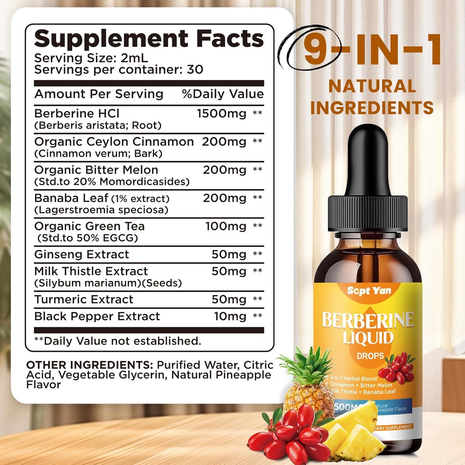 Suplemento Líquido de Berberina 1500mg - Sept Yan, 59ml