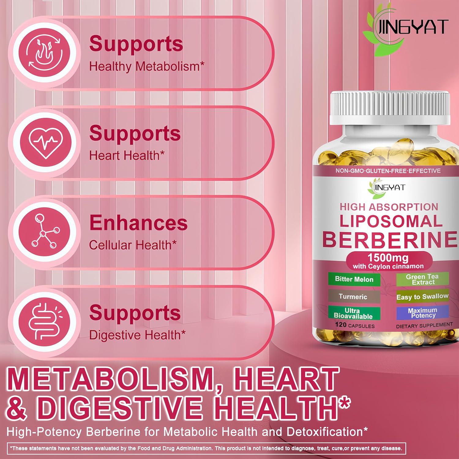 Suplemento de Berberina JINGYAT 1500mg con Canela y Cúrcuma