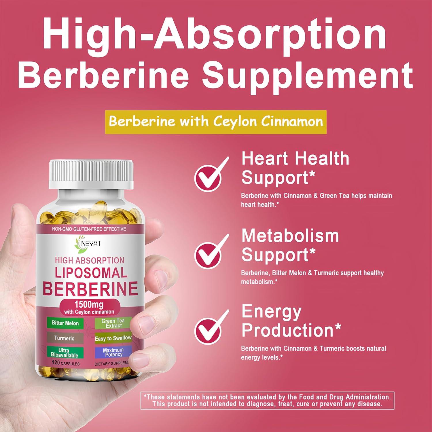 Suplemento de Berberina JINGYAT 1500mg con Canela y Cúrcuma