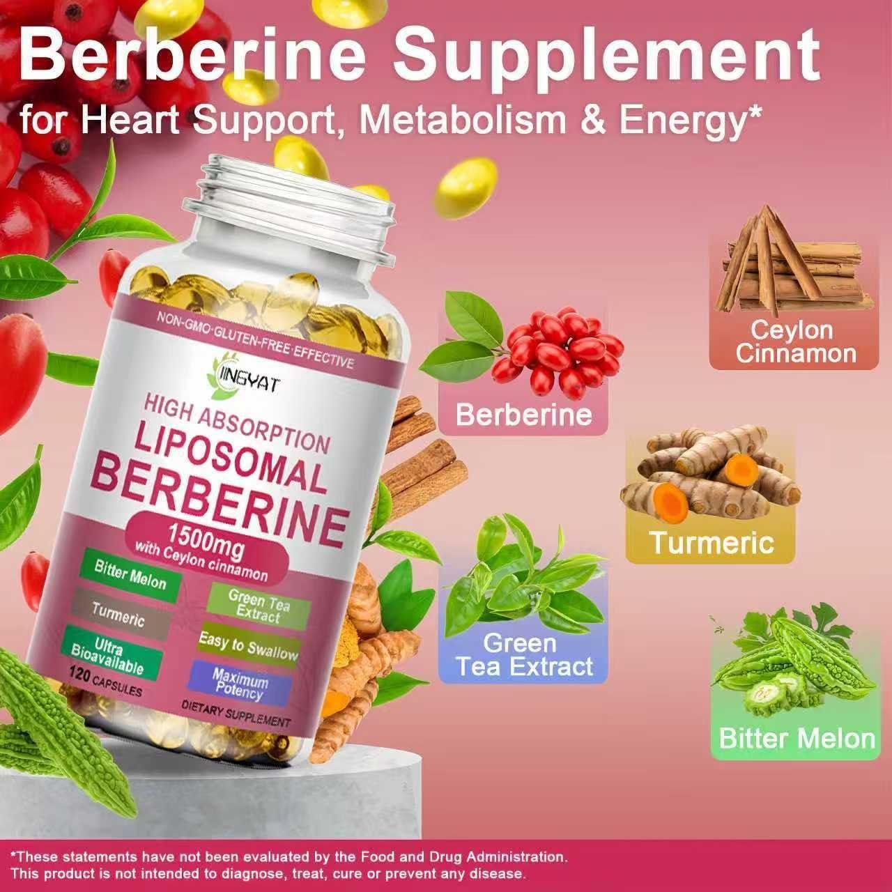 Suplemento de Berberina JINGYAT 1500mg con Canela y Cúrcuma