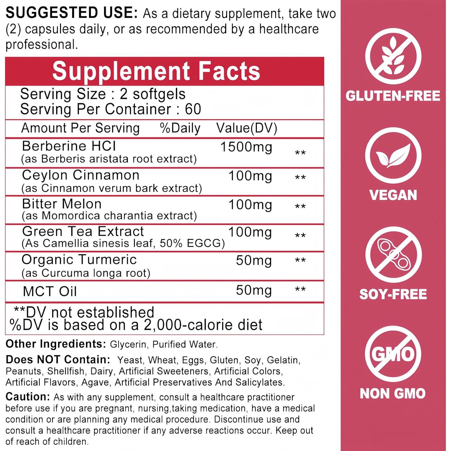 Suplemento de Berberina JINGYAT 1500mg con Canela y Cúrcuma