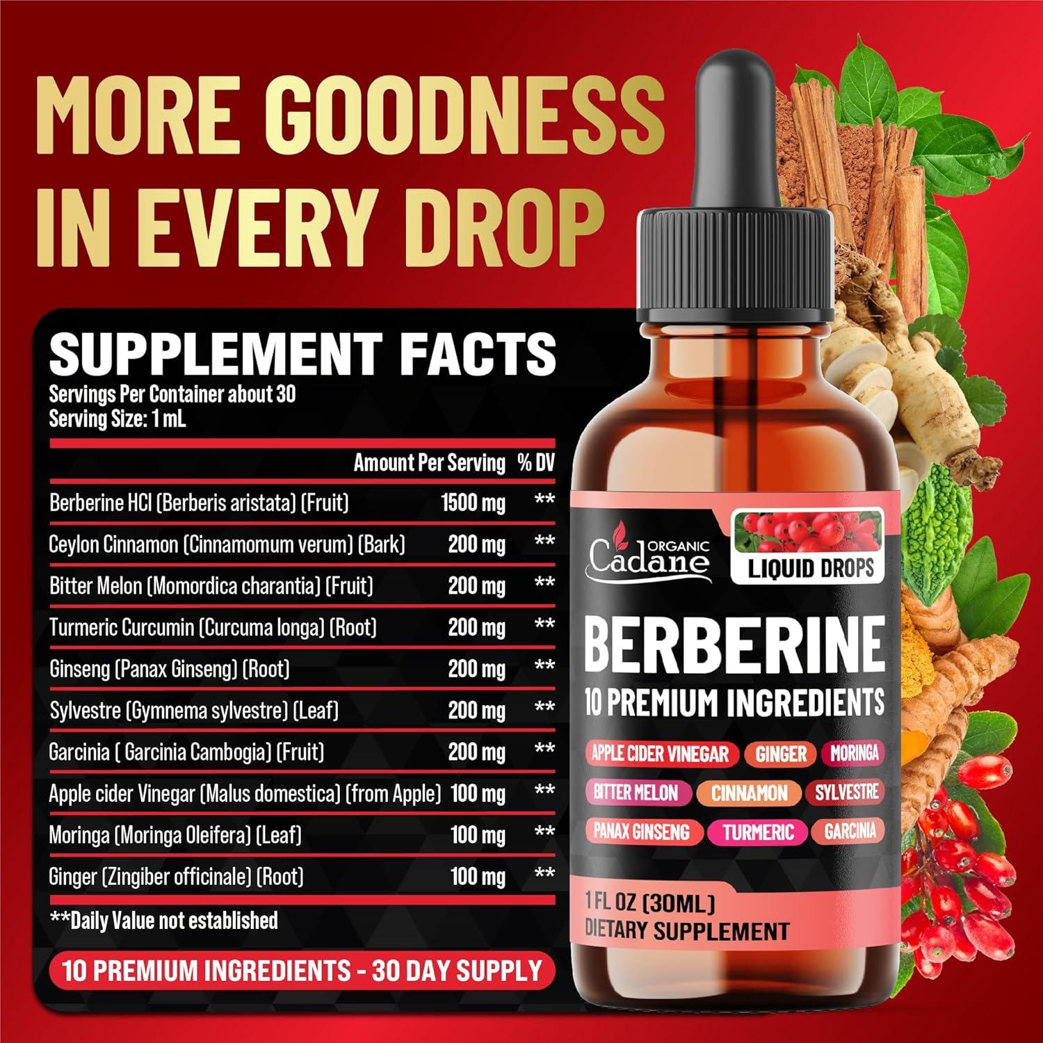 Gotas Líquidas de Berberina Organic Cadane 29.57 ml - Salud del Corazón