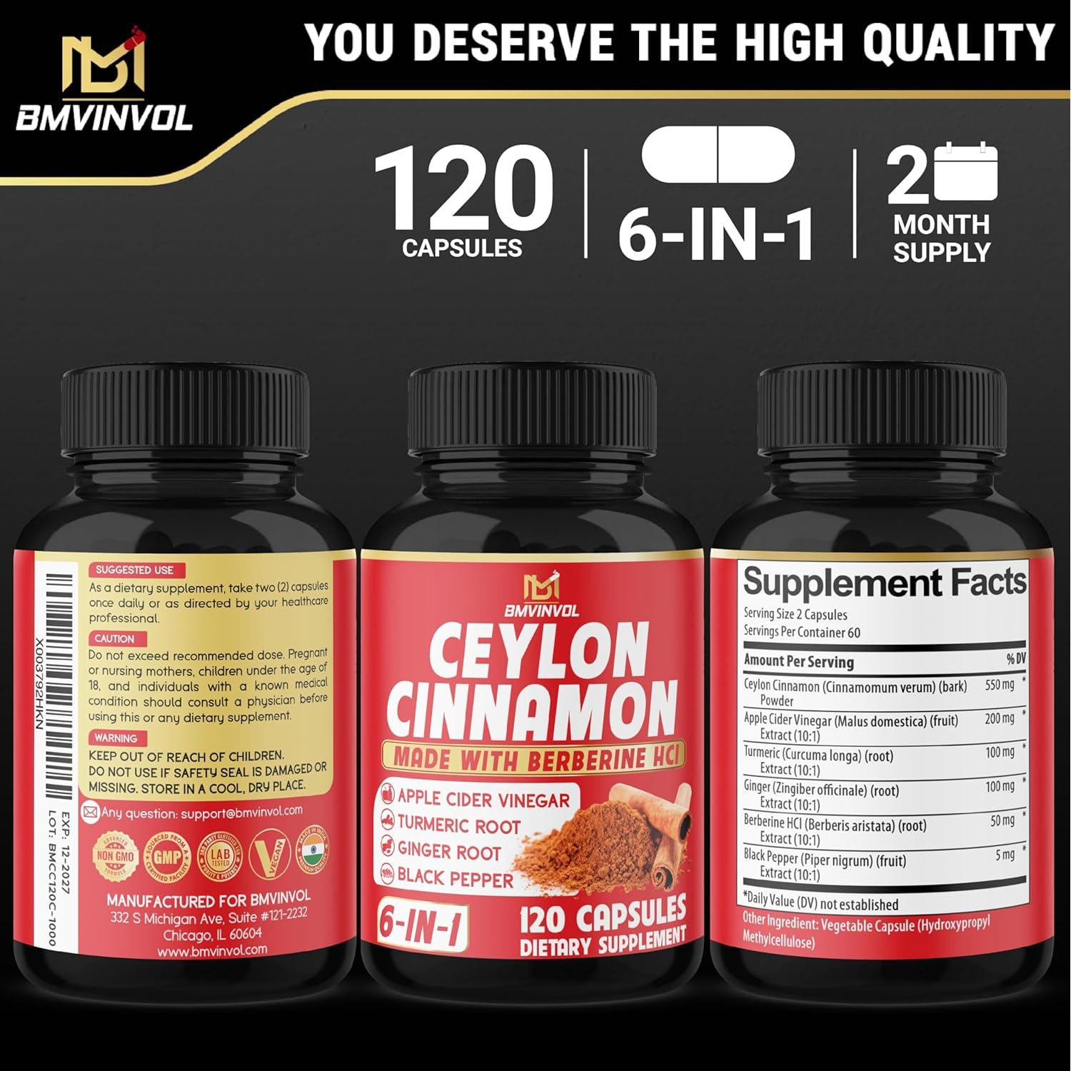 Cápsulas de Canela de Ceilán BMVINVOL - 120 Unidades - Antioxidante