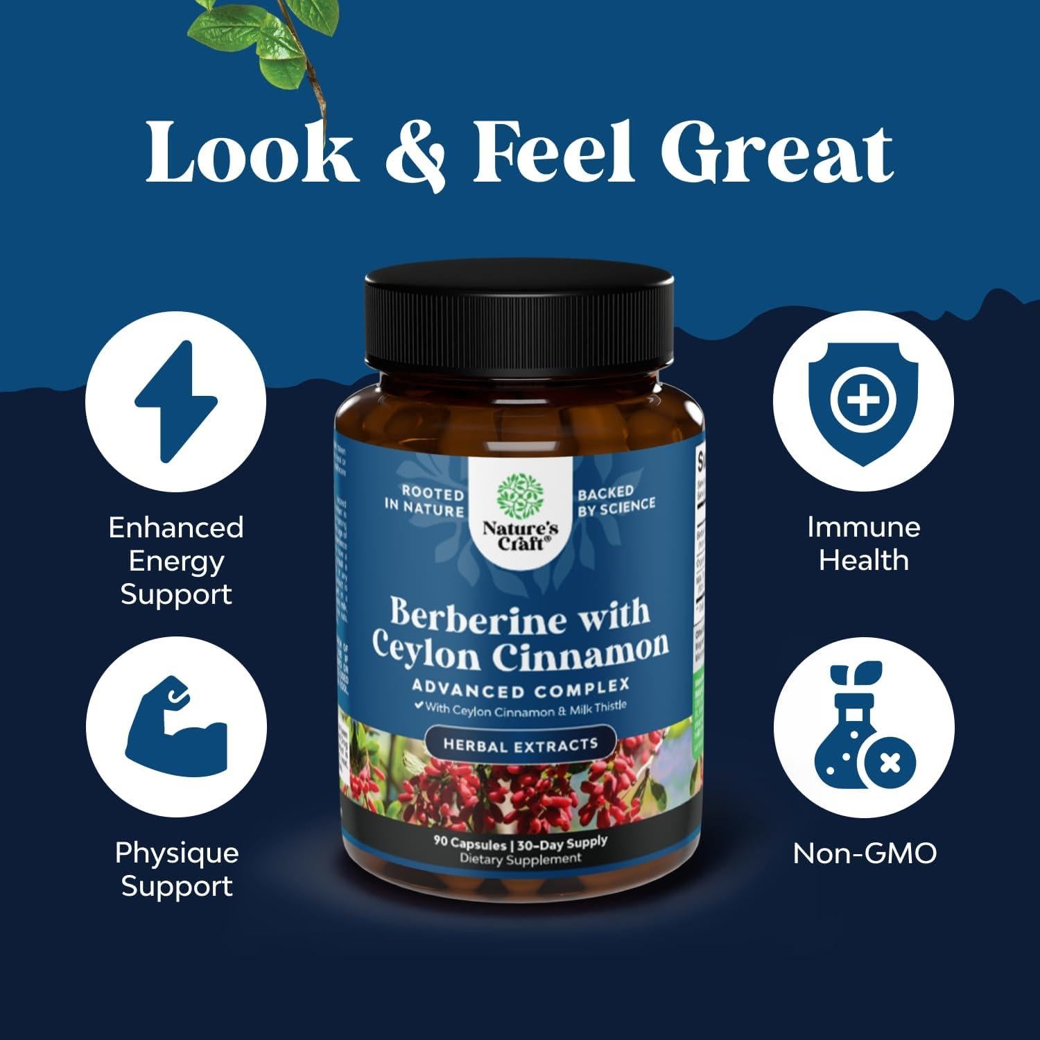 Suplemento de Berberina 1200mg Natures Craft 90 Cápsulas