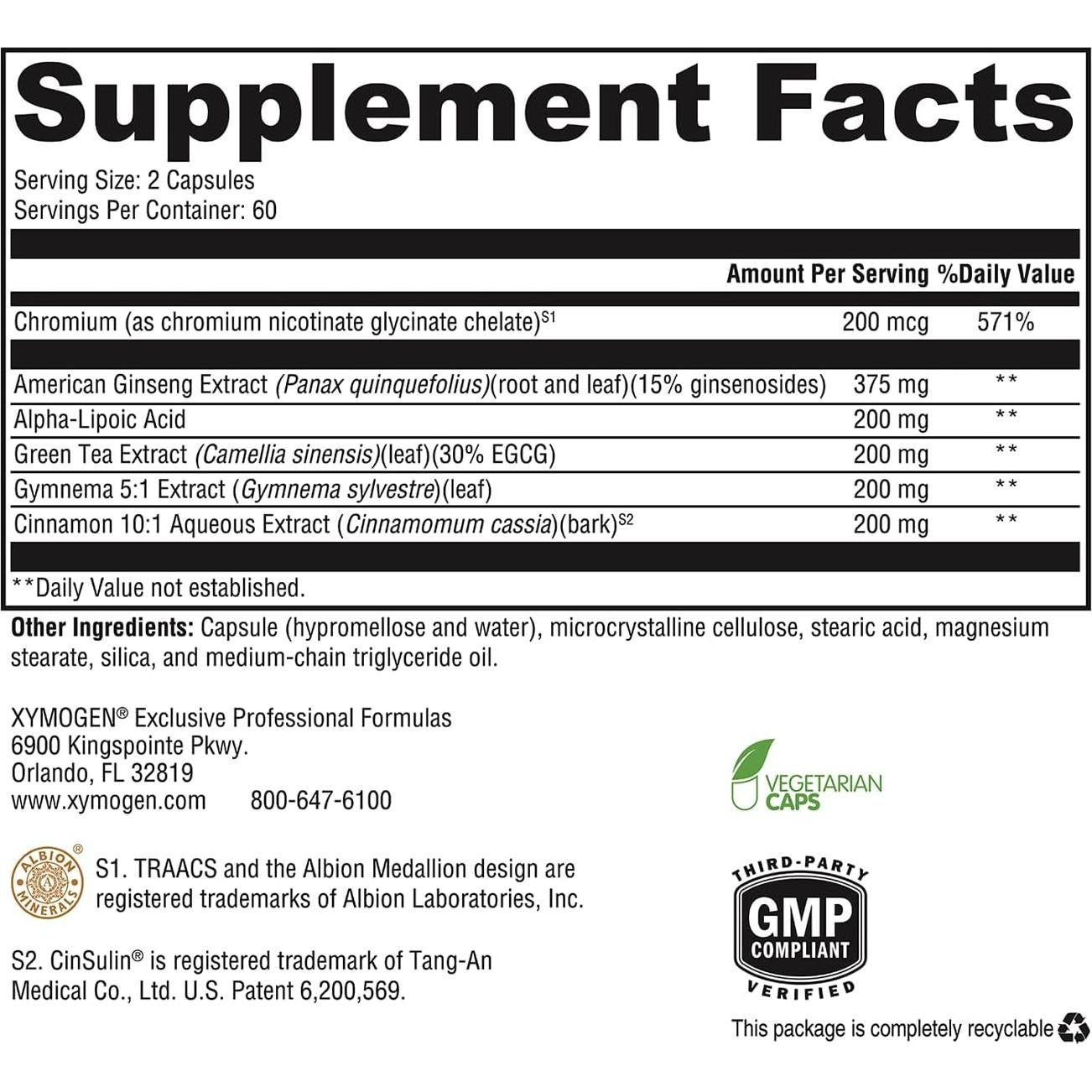 Suplemento Metabólico Xymogen CinnDromeX 120 Cápsulas