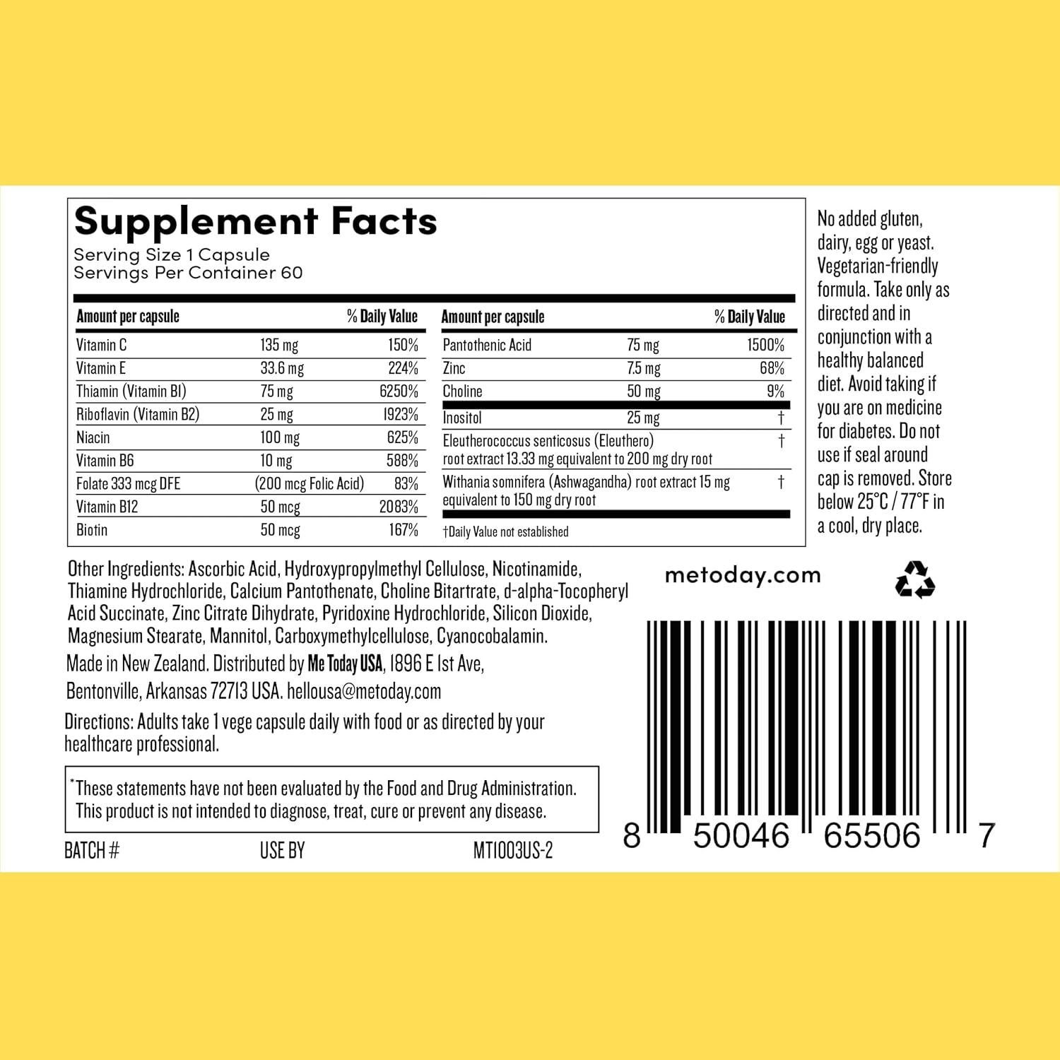 Suplemento Energizante Vegano Super B Complejo 60 Cápsulas