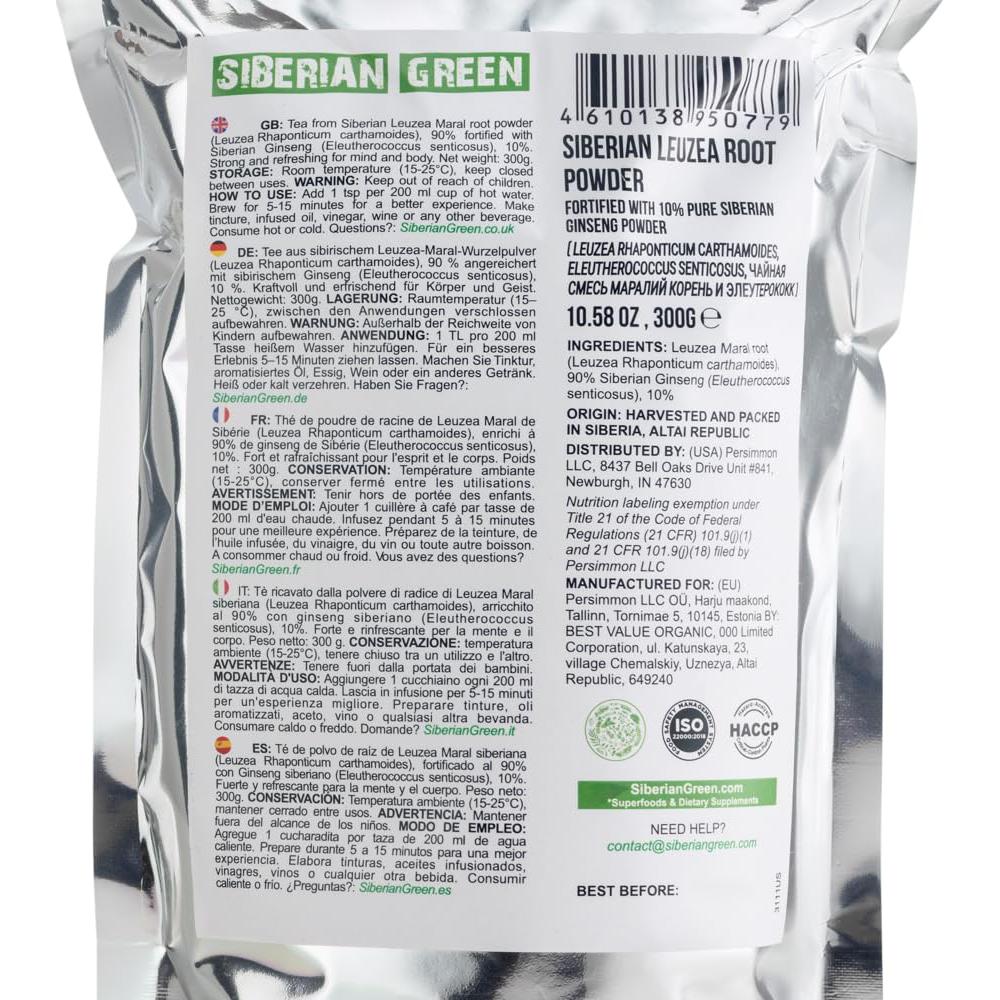 Té de raíz de Maral verde siberiano 300g con Ginseng Eleuthero